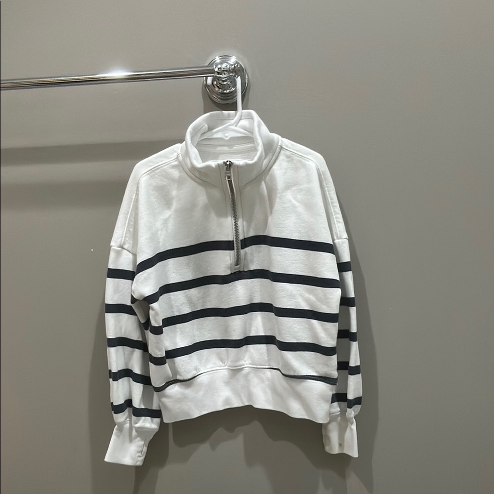 Abercrombie kids White and Navy Striped Quarter-Zip Sweater